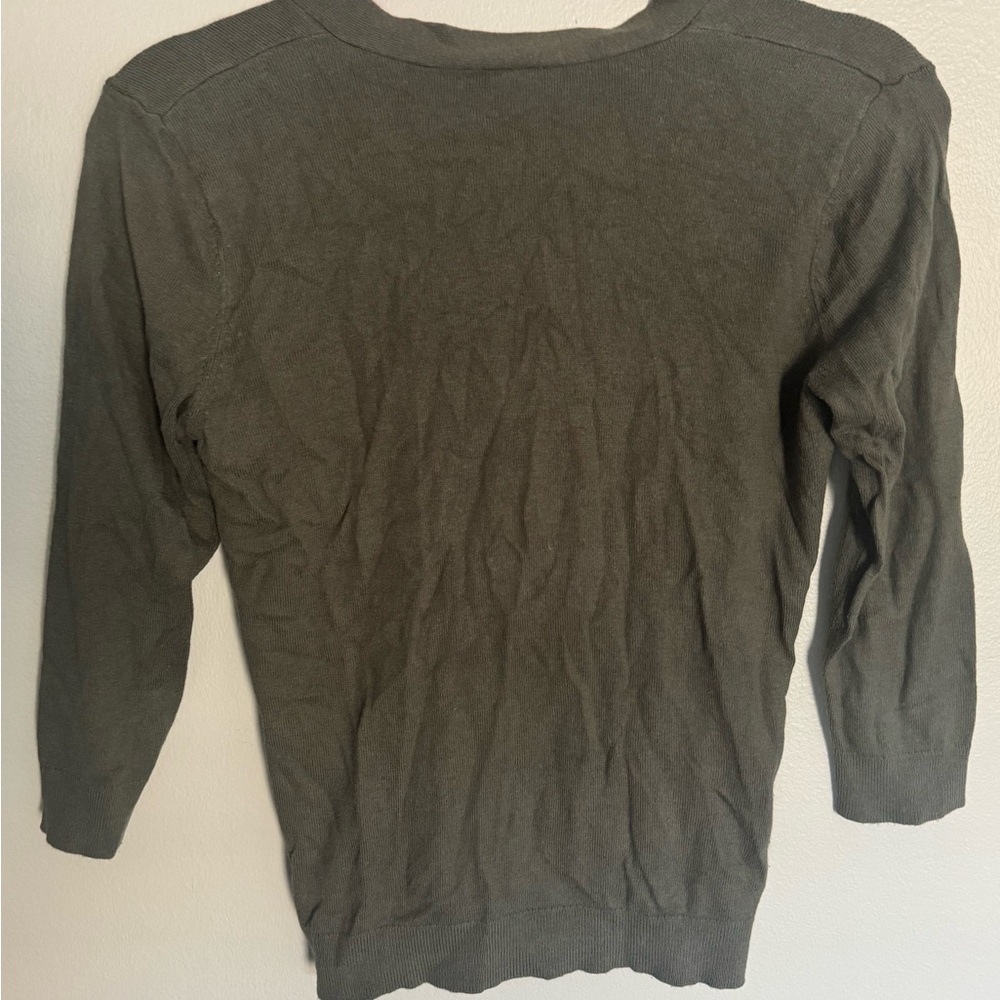 D1 Ann Taylor Dark Green Long‎ Knit button up Cardigan XS Petite